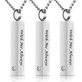 3 Pack Urn Necklace for Ashes Memorial Cremation Jewelry for Ashes, CZ Bar Urn Locket for Ashes Stainless Steel Urns Pendant Keepsake Jewelry with Words: With Me Always & Funnel Kit & Bag