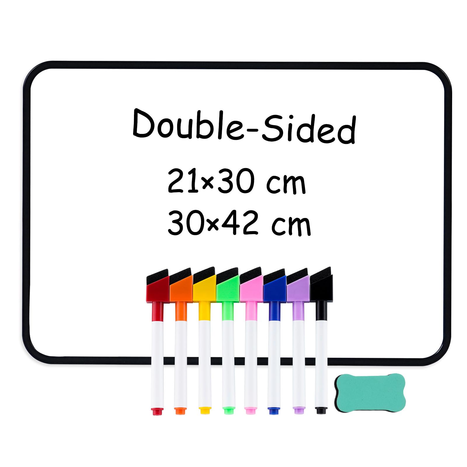 DOLLAR BOSS Double-Sided Whiteboard 21 x 30 cm, Magnetic White Board A4 Small Dry Erase White Board Mini Whiteboard, Portabl for Office with 1 Eraser Black