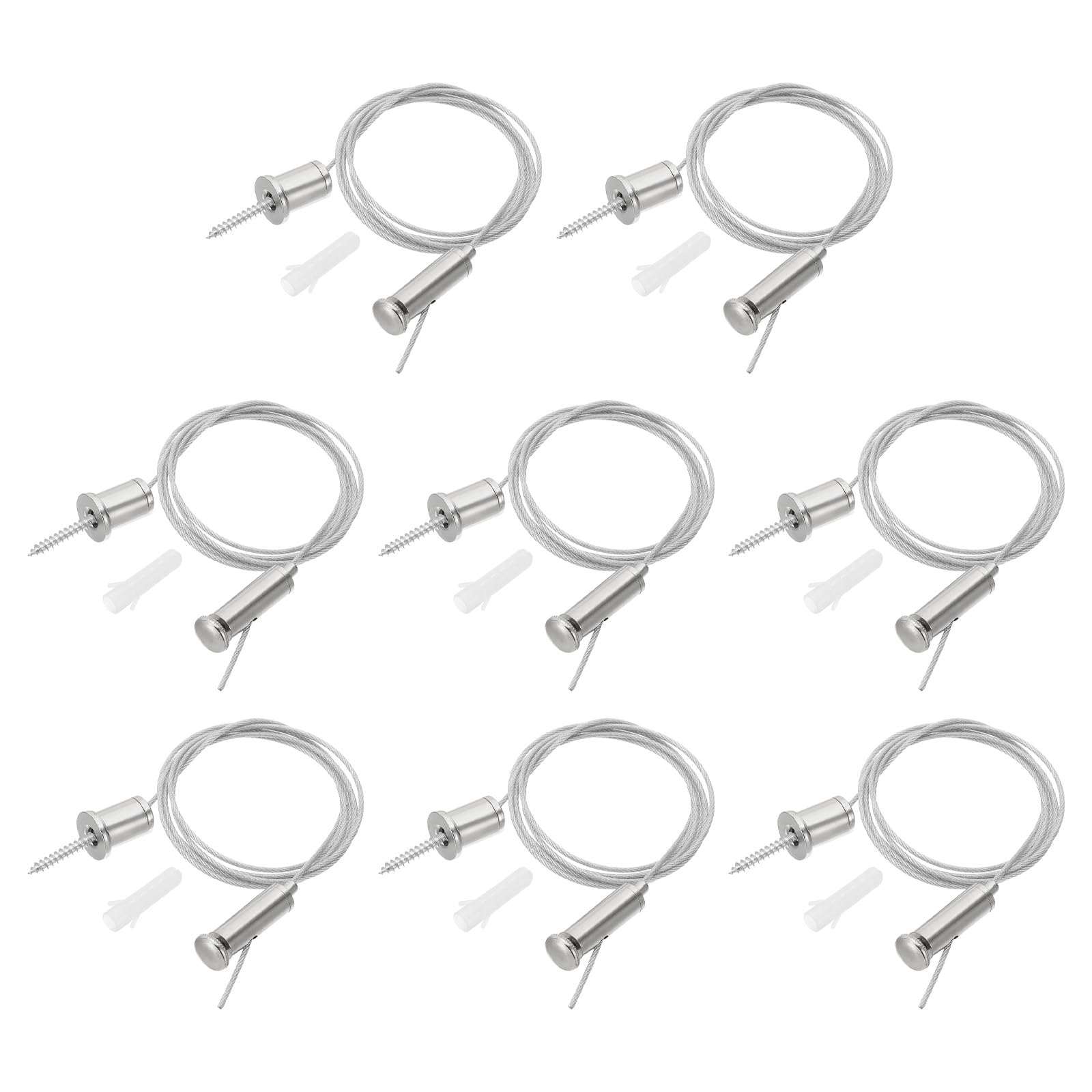 PATIKIL Ceiling Hanging Wire Cable Kit, 1m/3.3ft 8 Set Adjustable Light Suspend Cable Kit Panel Hanging Rope Clamp Round Nail for Pendant Light Fitting Aquarium Lights, Style 2