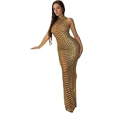 Jigfar Women's Sexy Elegant Rhinestone Embellished Velvet Party Maxi Dress