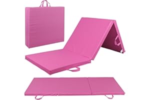 BBBuy 6' x 2' Tri-Fold Portable Folding Exercise Gym Mat Extra Thick Foam Gymnastics Mat Aerobics Yoga Martial Arts MMA Stretching Core Workouts w/Carrying Handle