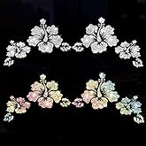 2PCS Sparkling Beautiful Hibiscus Flowers Self-Adhesive PVC Rainbow Glittery Decal Sticker for Cars, Laptops, Trucks, Motorcycles Wall Window Luggage Scratch Cover Door Multi-Surface Decor Sticker