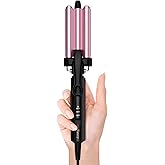 Farery Mini 3 Barrel Hair Waver - Portable Beach Wave Curling Iron for Short Hair, 1/2 Inch Ceramic Crimper with 3 Temp Settings & 30s Fast Heating, Dual Voltage Travel Hair Waver for Women, Pink