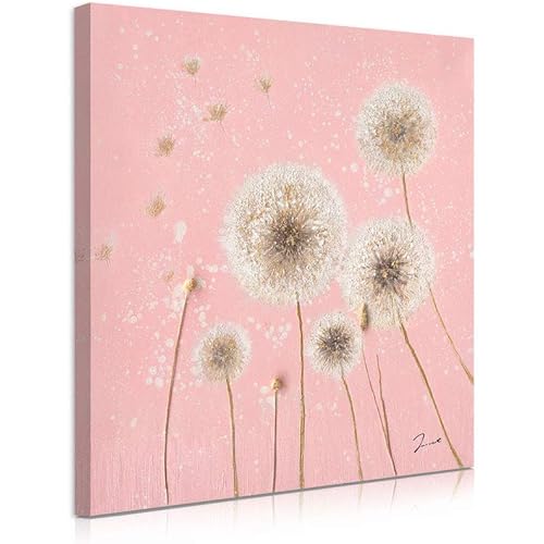 Dandelion Wall Art Canvas Print: Pink Dandelion Wall Art Bathroom Decor for Living Room Framed Easy to Hang (24"x24"x1 Panel)