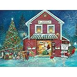 Bits and Pieces - 1000 Piece Glow-in-the-Dark Jigsaw Puzzle for Adults - Santa's Workshop - 1000 pc Christmas, North Pole Jigsaw by Artist Ruane Manning