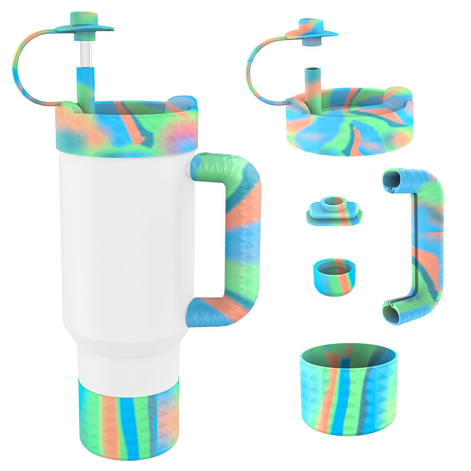 Tyasoleil Cup Accessory Set Compatible with Stanley, Silicone Resin Protector Set with Handle for Cup 40oz Tumbler (Macaroon B)