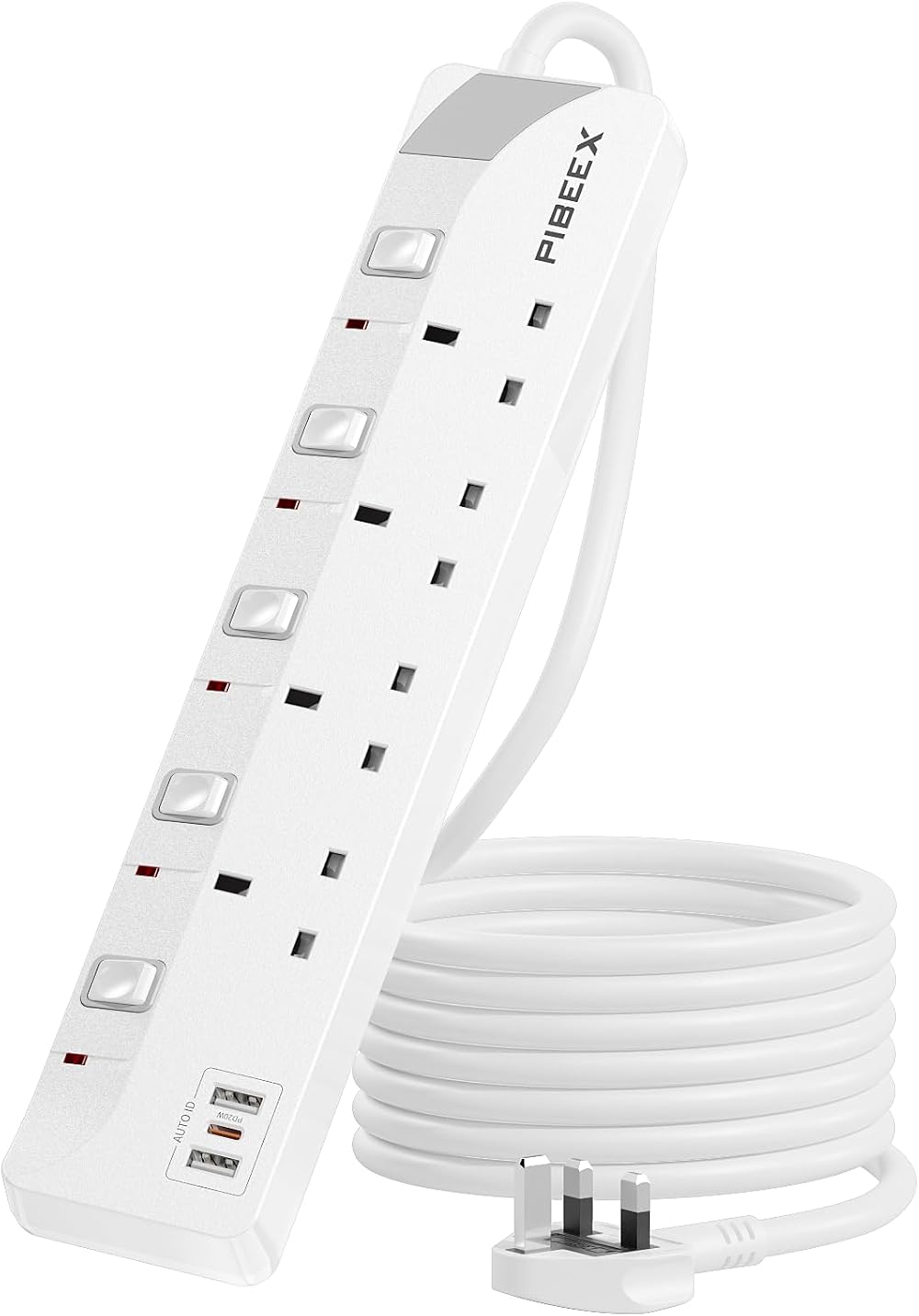 PIBEEX 4 Way Extension Lead USB C 20W PD UK 3 USB Ports 13A 3M