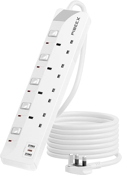 PIBEEX 4 Way Extension Lead USB C 20W PD UK 3 USB Ports 13A 3M