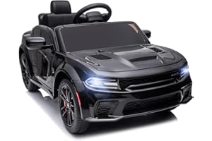 YOFE Electric Car for Kids,Licensed Dodge Charger SRT Hellcat Ride on Car,3.1mph Max Speed,12V 7A Kids Electric Vehicle with Remote Control,Music,LED Light,Bluetooth (Black)