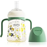 Oberni PPSU No Spill Sippy cups,Weighted Straw Toddler Water Bottle with Handle,Spill Proof Toddler Cup with Leakproof Spout for Baby 6-12 Months and Toddlers 1-3 (8 Ounce, Green, 1 Pack)