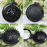 1PC Retro Black Roses Folded Airbag Comb With Mirror Portable
