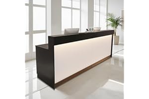 Huariifowm Modern Reception Desk Counter, Office Reception Stand with Drawers Front Desk Reception Room Table with Keyboard Holder for Office (Black/Storage Type, 70.87" L*23.62" W*39.37" H)