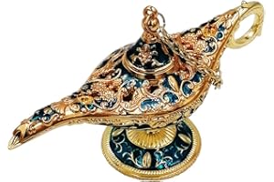 Honoro Vintage Aladdin Magic Genie Lamp,Metal Wishing Light for Home Wedding Party Table Decoration Delicate Gift,Small Dark Blue