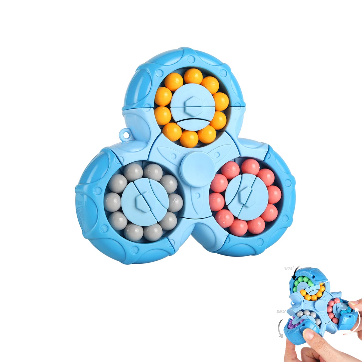 Magic Bean Rotating Cube - Creative Finger Cube jigsaw Puzzle Toy,Magic Bean Special Shape Magic Cube Ball Game Magic,Gift for Kids age 3 Above for Christmas Birthday New Year… (Blue)