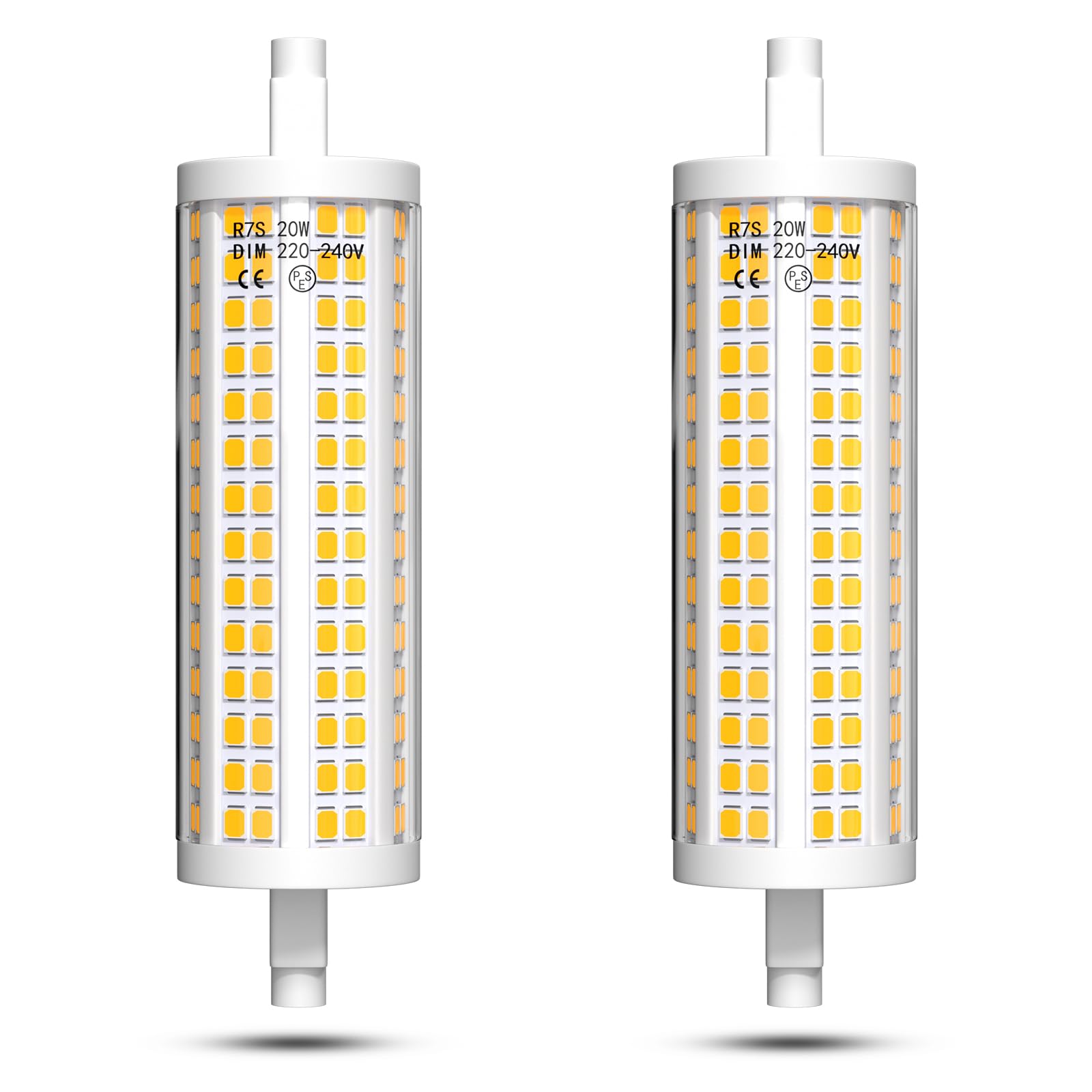 Bonlux R7S Bulb 118mm LED Dimmable 20W, Double Ended J118 Linear LED Floodlight Bulb Warm White 2700K, 200W Halogen Replacement for Work Lights, Security Lights, Landscape Lights, Floor Lamps (2-Pack)