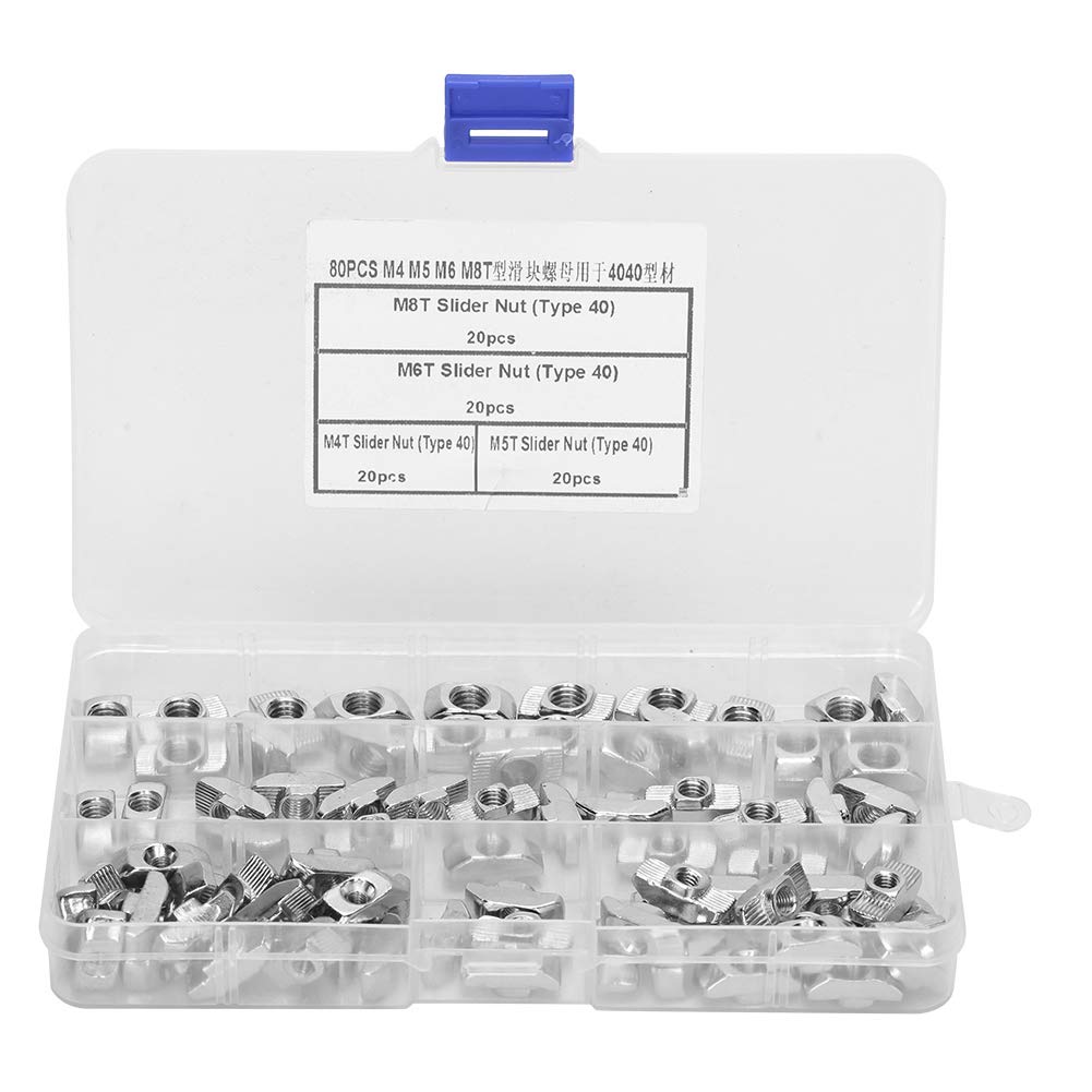 Elprico 80pcs T Slot Sliding Nut, M4 M5 M6 M8 Aluminum Profiles Nut, Hardware Fasteners for 4040 Aluminum Profiles