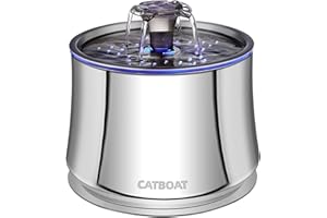 CATBOAT Cat Water Fountain Stainless Steel 84oz/2.5L for Pets Inside, Cat Drinking Fountains Water Bowl with Filter & Ultra Quiet Pump, Automatic Pet Fountain Waterfall Water Dispenser