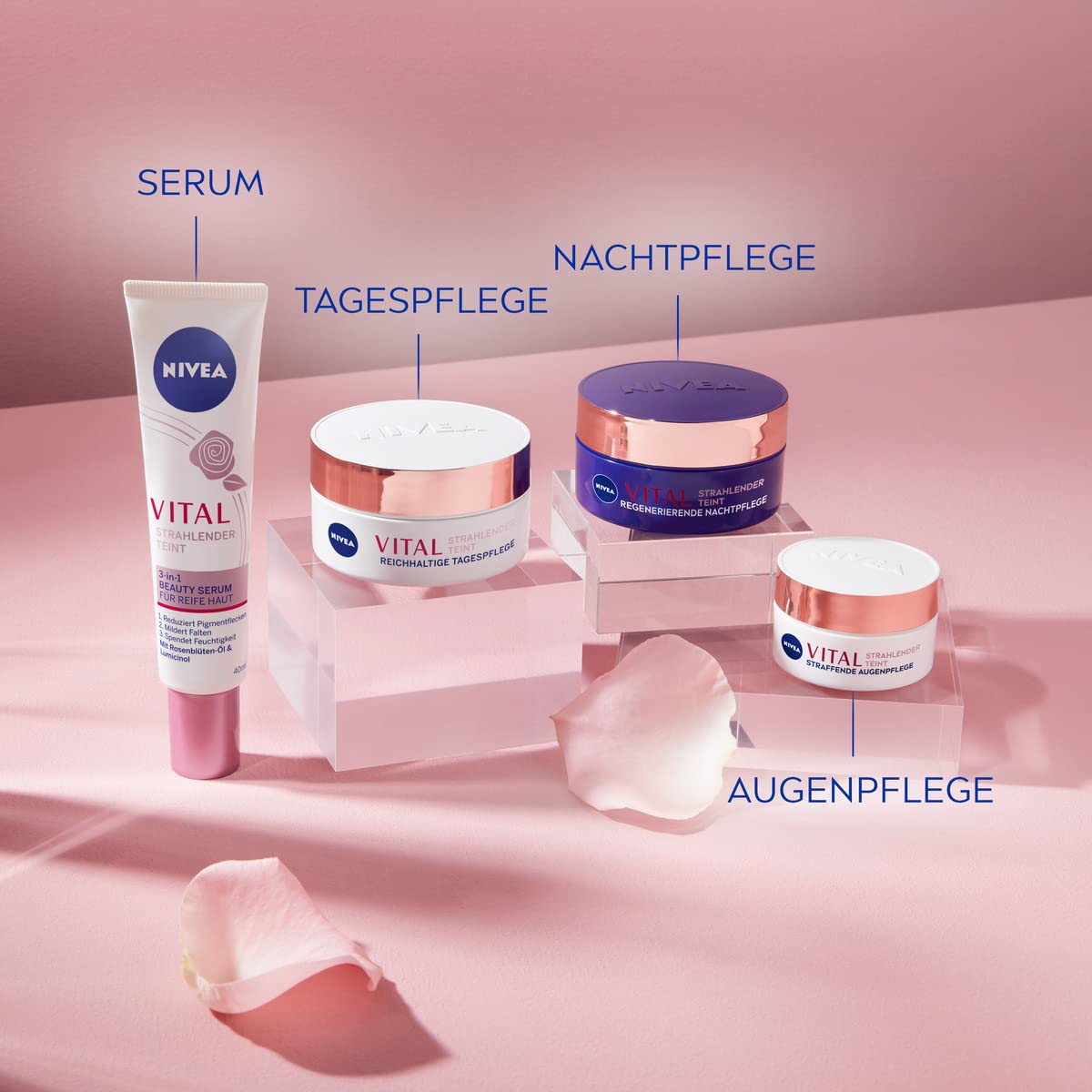 NIVEA VITAL Strahlender Teint Regenerierende Nachtpflege für reife Haut, Gesichtspflege für straffere und regenerierte Haut, Nachtcreme mit Rosenblüten Öl, Calcium und Kreatin (50 ml) 7
