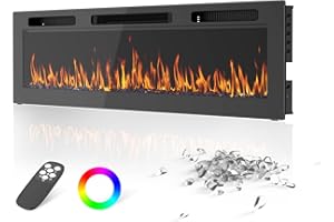 OGACFO 42” Electric Fireplace Recessed and Wall Mounted, 750/1500W Ultra-Thin Linear Fireplace Heater with Remote Control, 12 Adjustable Flame Color & Speed & Brightness, Timer, Low Noise, Touch Screen