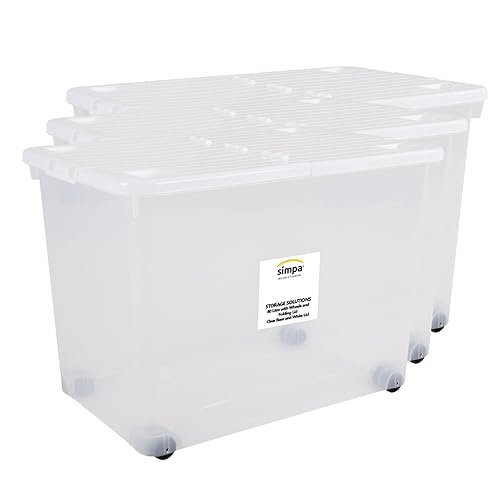 2 x 110L Large Plastic Storage Boxes Wheels & Clip Lids Amazon.co.uk
