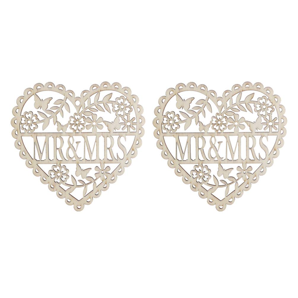 2pcs Wood Heart Pieces Shapes Slices Mr and Mrs Sign Love Table Confetti Unfinished Wood Cutouts Wedding Decoration for Valentines Day Decor Hanging Ornaments
