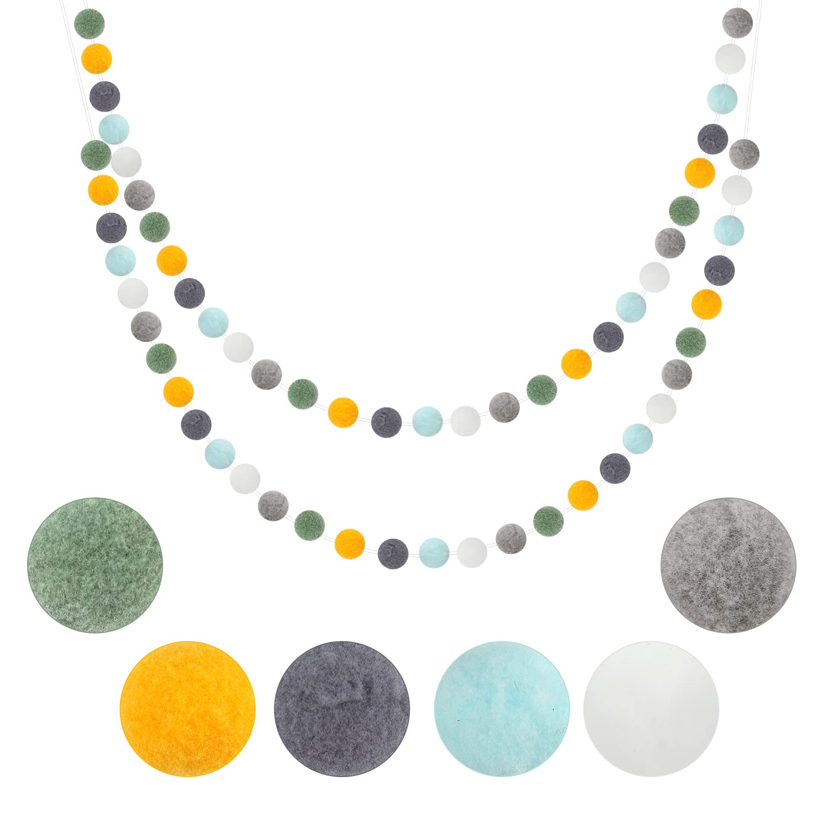 G2PLUS 2PCS Colored Felt Ball Garland - Pastel Pom Pom Garland with 60 Balls for Bedroom Birthday Wedding Party-Blue and Yellow — image 1