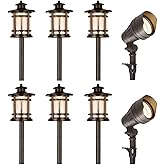 hykolity 8 Pack Low Voltage LED Landscape Kits, 12V Pathway Flood Light Kits, 10W 390LM and 3.4W 155LM Wired for Outdoor Yard Lawn, Die-cast Aluminum, 50W and 30W Equivalent