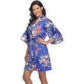 Mignon Cromwell Women's Floral Bride Bridesmaids Robe Satin Wedding Kimono Bridal Dressing Gown Sleepwear
