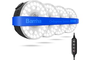 Barrina Orbgrow OG09 Puck Grow Light, 5000K 36W(4 x 9W, 540 Watt Equiv), Full Spectrum Plant Light for Indoor Plants, Magnetic & Linkable with Timer, 5 Levels Dimmable for Plant Shelf, 4 Packs, Black