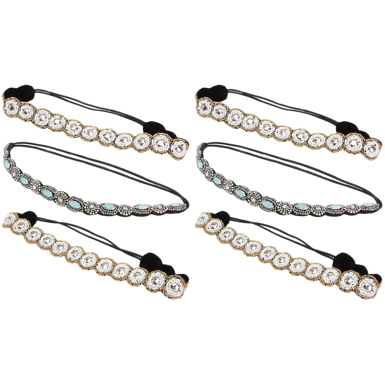 minkissy 6Pcs Rhinestone Beaded Elastic Headbands Stretch Crystal Hairbands for Women Girls Bridal Hair Accessories 7 Inch Diameter