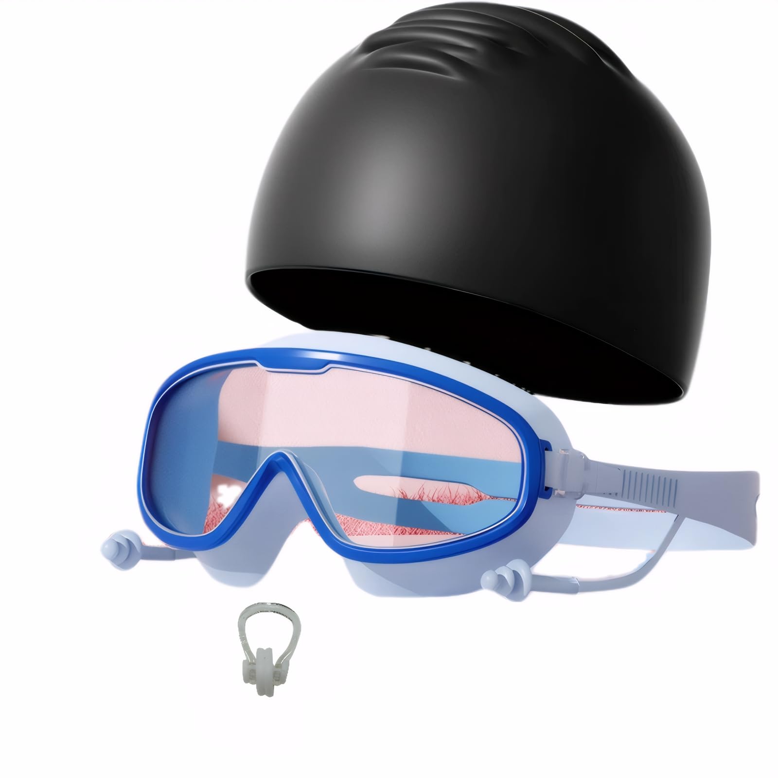Photo 1 of ZHUOYUE ZX Kids Goggles for Swimming 4-12,Anti Fog with Ear Plugs Nose Cover Wide View (Blue + White)