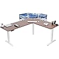 VIVO Electric Corner L-Shaped 75 x 63 in Standing Desk, Memory Height Adjustment, Dark Walnut Top White Frame, DESK-E3CTWD-75