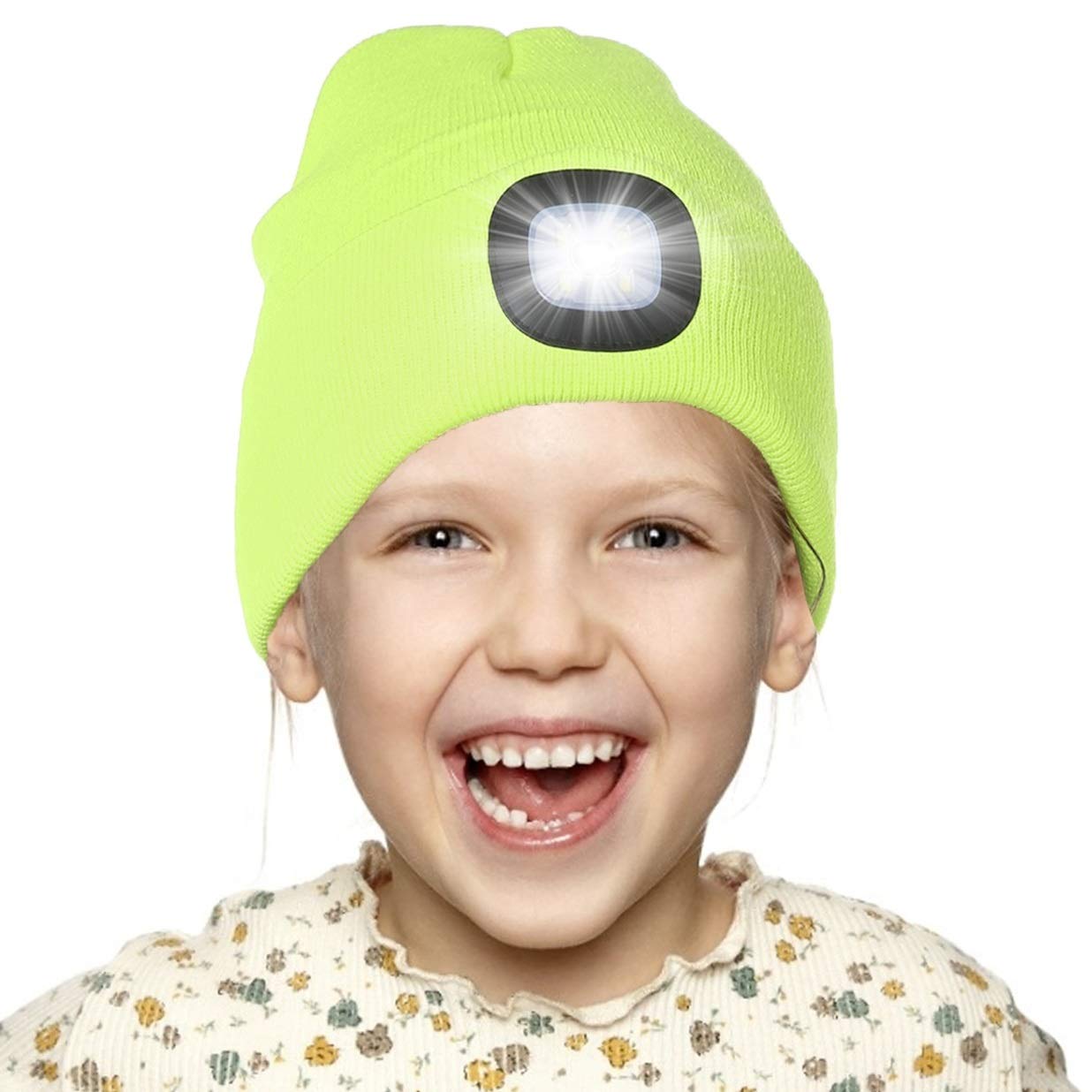 Attikee Kids LED Beanie with Headlamp - Rechargeable 4 LED Lighted Hat with Torch, Adjustable Brightness Winter Knit Cap for Cycling, Running, Camping, Night Walking for Boys & Girls Yellow — image 1