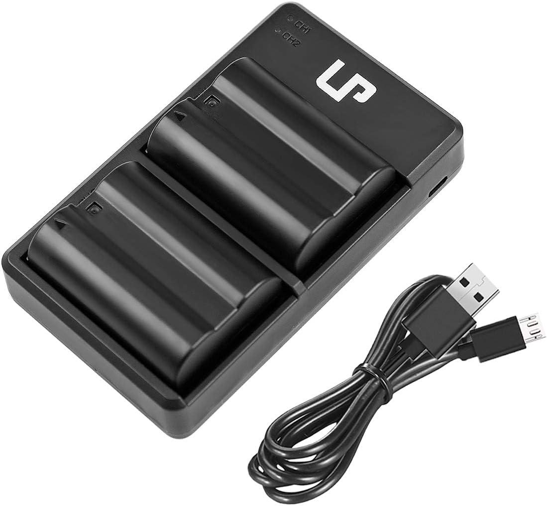 EN-EL15 EN EL15a Battery Charger Pack, LP 2-Pack Battery & Dual Slot Charger, Compatible with Nikon D7500, D7200, D7100, D7000, D850, D750, D500, D810a, D810, D800e, D800, D610, D600 & More