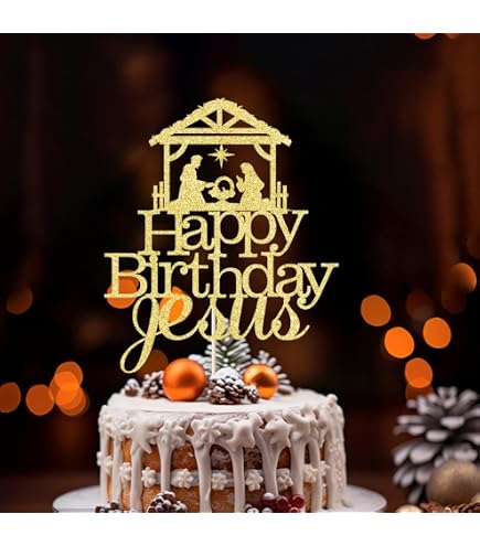 Jesus Happy Birthday Cake Topper - Glitter Nativity Christmas Cake Decor, Pre-Assembled With Stick For Birthday Parties - View #10