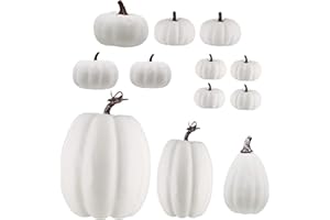 winemana 12 Pack Thanksgiving White Pumpkin Decorations, 6 Sizes Artificial Pumpkins Fall Autumn Decor for Fireplace Kitchen Thanksgiving Party Harvest Day