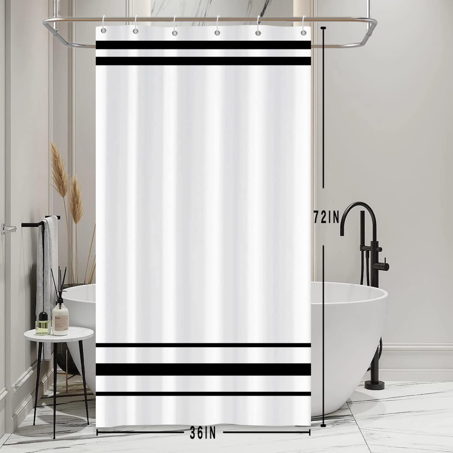 SDOTPMT 90x180cm Black and White Shower Curtain Modern Classic Black Striped Bath Curtain Rustic Farmhouse Minimalism Bathtub Curtain for Bathroom Decor Waterproof with Hooks