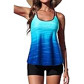 Yonique Womens Two Piece Swimsuits Tankini Top with Boy Shorts Tummy Control Bathing Suits Athletic Swimwear