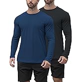 HOPLYNN 2 Pack Men's UPF 50+ Rash Guard Quick-Dry Long Sleeves Shirts, Swim Fishing Shirts UV Sun Protection Shirts for Men