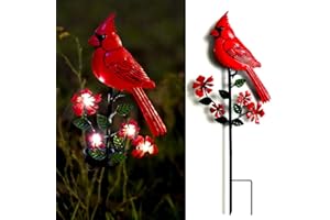 JIASKU Cardinal Decor Garden Stake,Solar Metal Red Cardinal, Cardinal Bird Figurine Lights with Powered LED Garden Outdoor Decor for Balcony, Yard, Lawn, Pathway, Walkway