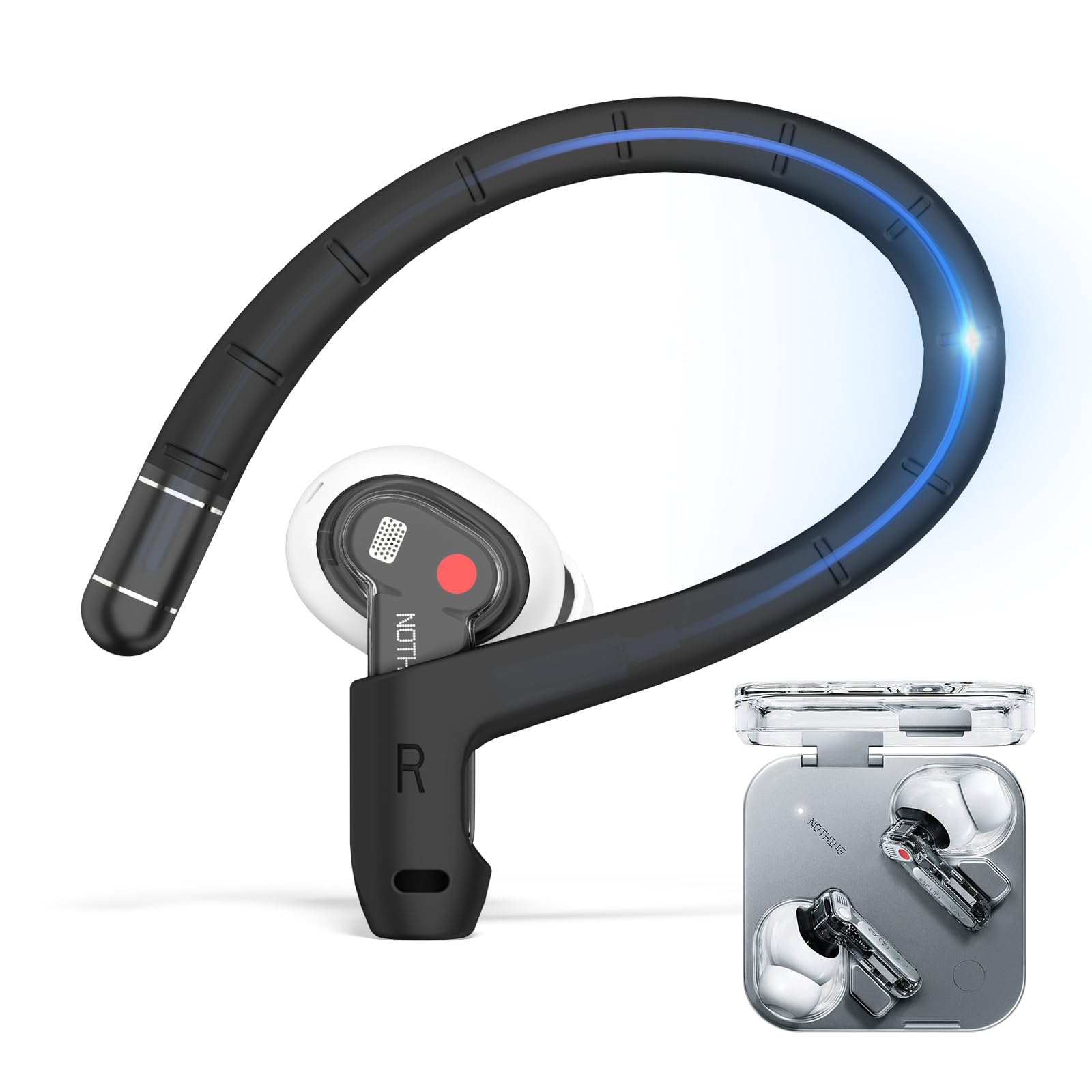 Photo 1 of Anti-Slip Ear Hooks for Nothing Ear 3 Earbuds (2025), Comfortable Fit | Sports Anti-Loss | Soft Memory Titanium Alloy Ear Hooks Compatible for Nothing Ear (3) Wireless Earbuds with Lanyard (Black)