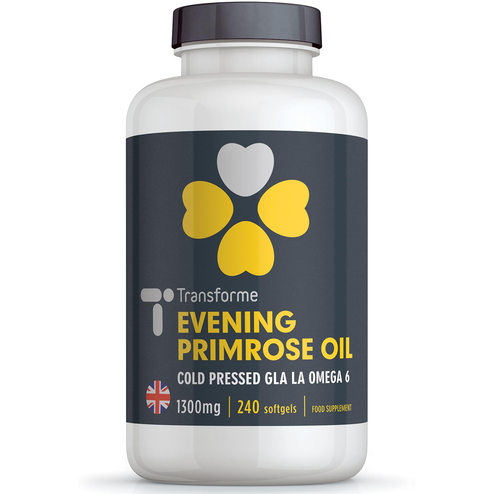 Transforme Evening Primrose Oil Capsules 1300mg, 240 Softgels, Cold Pressed Omega 6, GLA & LA, Gluten Free
