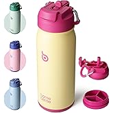 BOTTLE BOTTLE 16 oz sports water bottle stainless steel insulated kids water bottle with straw and pills holder for gifts and school（milkshake yellow）