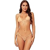 Dadress Micro Bikini Sets Extreme Sexy Halter Swimsuit Tie Side G-String Cheeky Thongs Swimwear 2 Pcs Mini Bikinis for Women