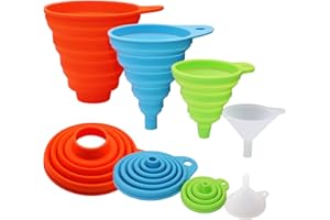 KongNai Collapsible Funnels for Kitchen Use, Mini Small Medium and Large 4 Foldable Funnel Sets of Different Sizes for Fillin