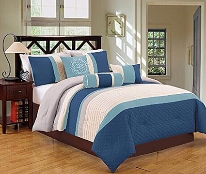 King Navy Jbff Collection Bed In Bag Luxury Striped Comforter