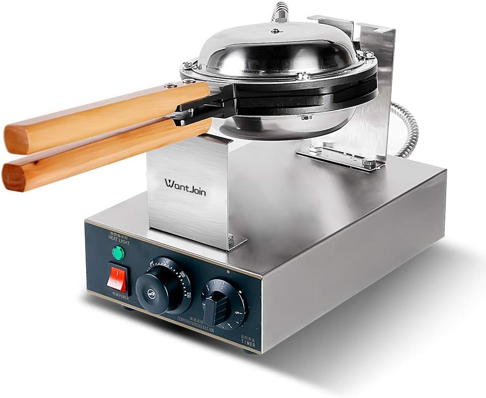 WantJoin Electric Kitchen egg bubble Waffle Maker Professional Rotated Nonstick 110V US Plug (Stainless Steel)