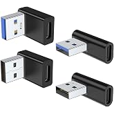 AreMe 90 Degree USB to USB C Adapter 4 Pack, Black | Up and Down Angle, Left and Right Angle Type C Female to A Male Converter for PC, Laptop