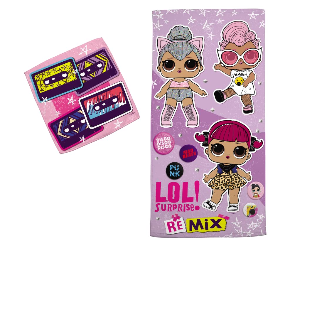 Franco LOL Surprise Kids Bath/Pool/Beach Soft Cotton Terry Towel with Washcloth 2 Piece Set, 50 in x 25 in