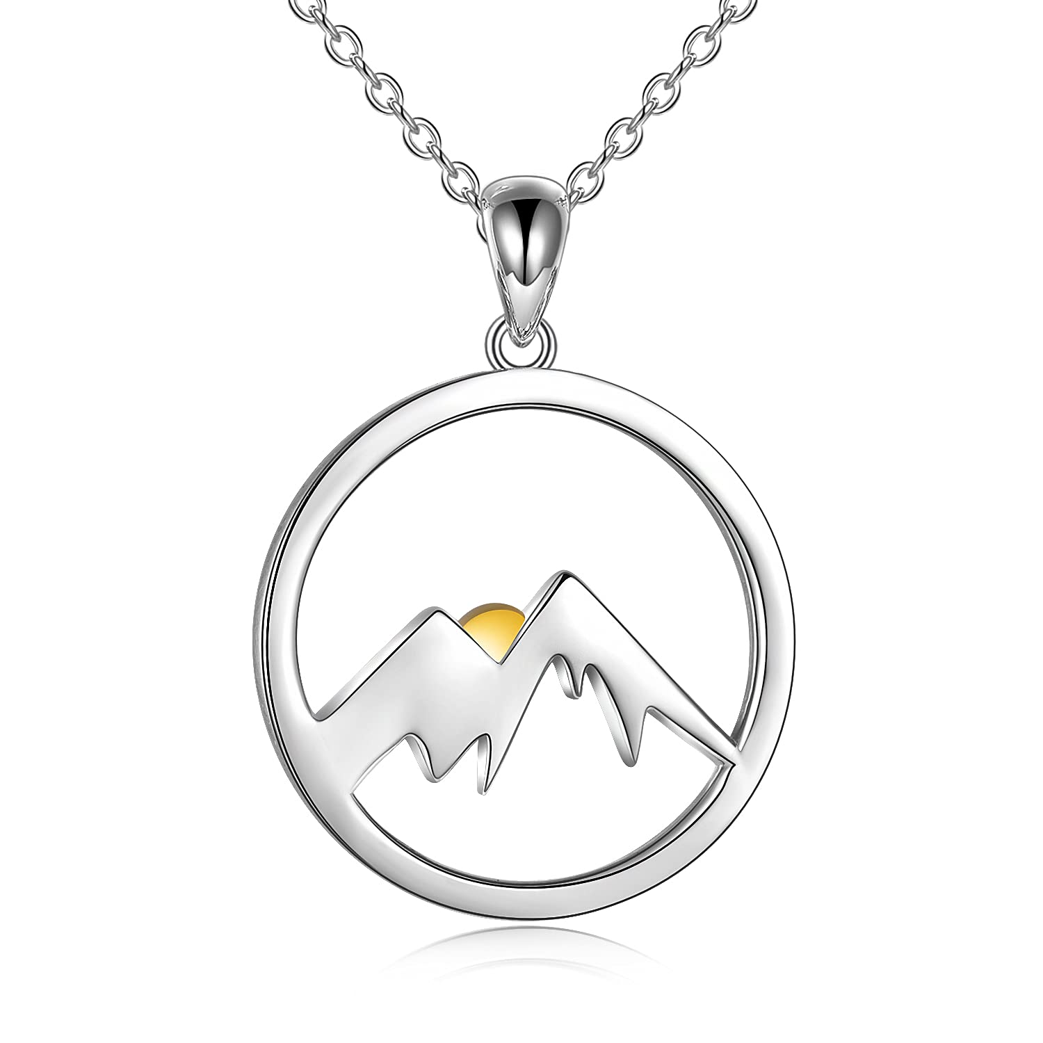 YAFEINI Mountain Necklace 925 Sterling Silver with Sun Mountain Range Camper Gifts Jewelry for Women